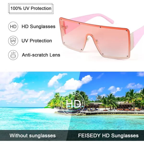 FEISEDY Oversized Square Sunglasses for Women Men Flat Top Shield Sunglasses One Piece Frameless Shades B2767Gradient Pink