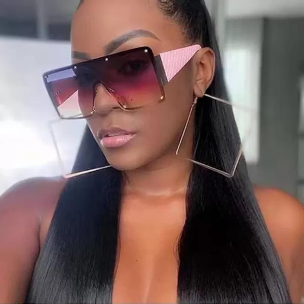 FEISEDY Oversized Square Sunglasses for Women Men Flat Top Shield Sunglasses One Piece Frameless Shades B2767Gradient Pink