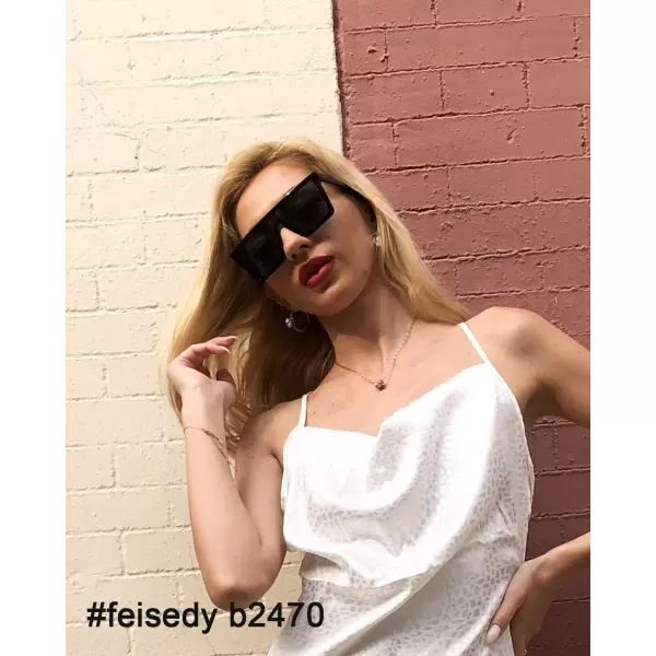 FEISEDY Oversized Sunglasses Mens Womens Flat Top Square Trendy Visor Shades UV400 B2470Black  Marbling