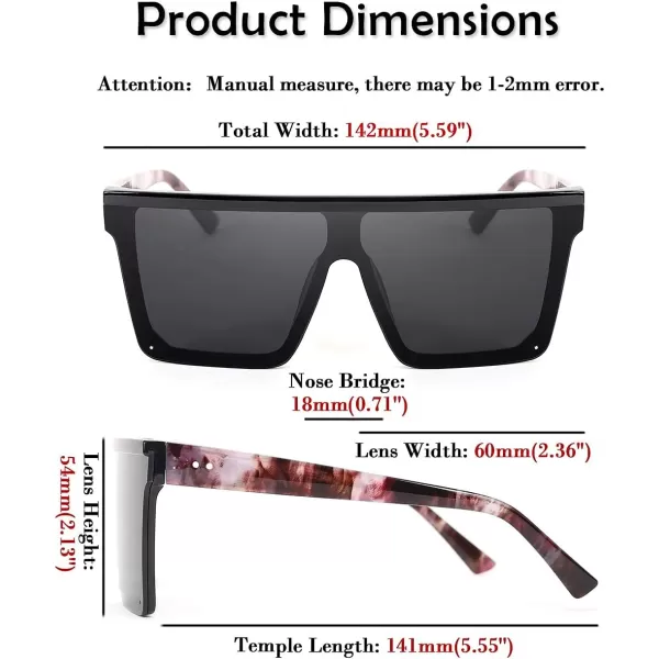 FEISEDY Oversized Sunglasses Mens Womens Flat Top Square Trendy Visor Shades UV400 B2470Black  Marbling