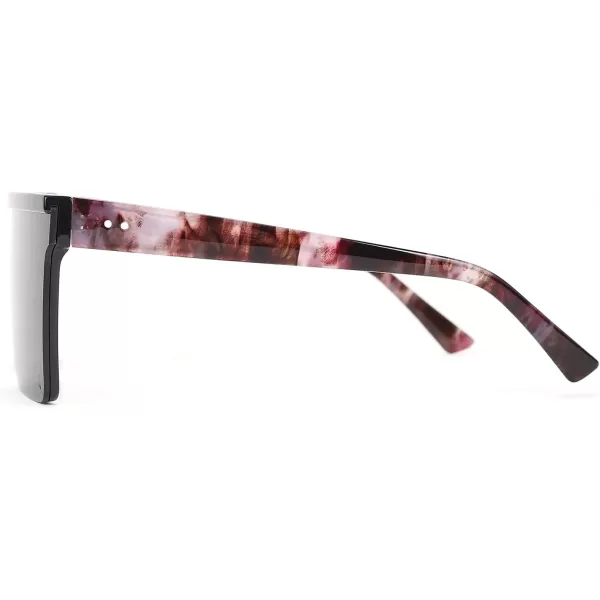 FEISEDY Oversized Sunglasses Mens Womens Flat Top Square Trendy Visor Shades UV400 B2470Black  Marbling