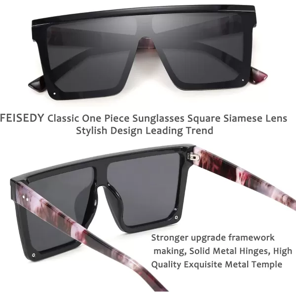 FEISEDY Oversized Sunglasses Mens Womens Flat Top Square Trendy Visor Shades UV400 B2470Black  Marbling