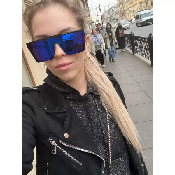 FEISEDY Oversized Sunglasses Mens Womens Flat Top Square Trendy Visor Shades UV400 B2470Blue Mirrored