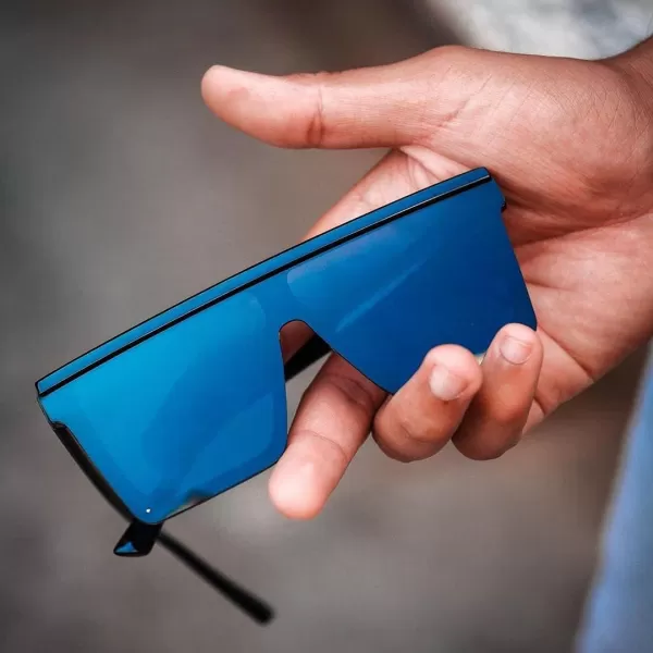 FEISEDY Oversized Sunglasses Mens Womens Flat Top Square Trendy Visor Shades UV400 B2470Blue Mirrored