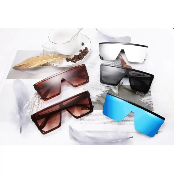 FEISEDY Oversized Sunglasses Mens Womens Flat Top Square Trendy Visor Shades UV400 B2470Blue Mirrored