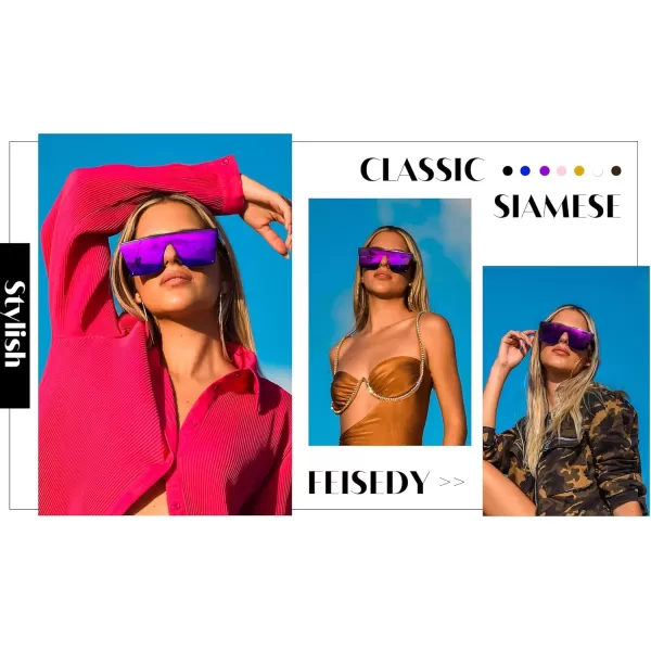 FEISEDY Oversized Sunglasses Mens Womens Flat Top Square Trendy Visor Shades UV400 B2470Dark Lavender