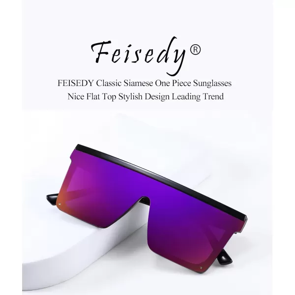 FEISEDY Oversized Sunglasses Mens Womens Flat Top Square Trendy Visor Shades UV400 B2470Dark Lavender