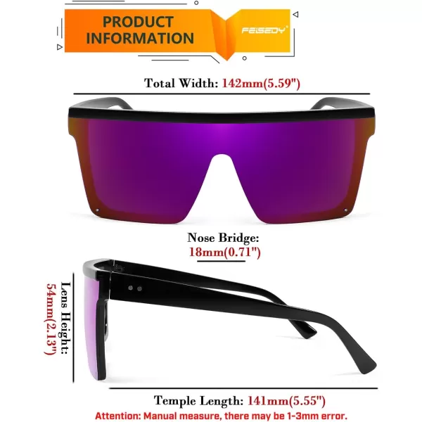 FEISEDY Oversized Sunglasses Mens Womens Flat Top Square Trendy Visor Shades UV400 B2470Dark Lavender