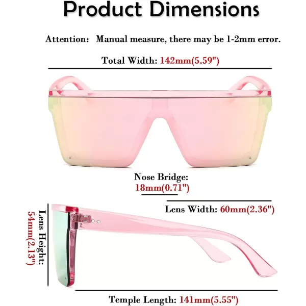 FEISEDY Oversized Sunglasses Mens Womens Flat Top Square Trendy Visor Shades UV400 B2470Pink Mirrored