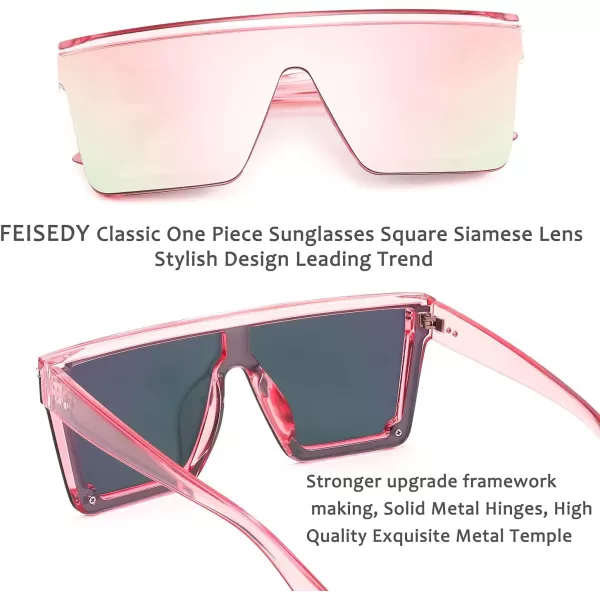 FEISEDY Oversized Sunglasses Mens Womens Flat Top Square Trendy Visor Shades UV400 B2470Pink Mirrored