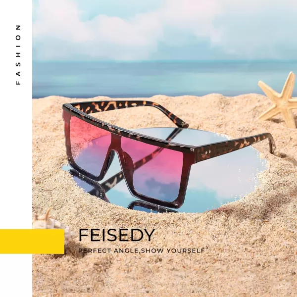 FEISEDY Oversized Sunglasses Mens Womens Flat Top Square Trendy Visor Shades UV400 B2470Pink Sunset Glow