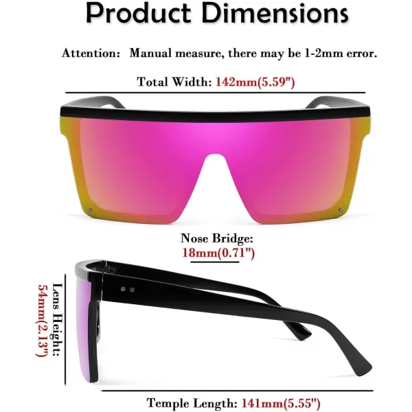 FEISEDY Oversized Sunglasses Mens Womens Flat Top Square Trendy Visor Shades UV400 B2470Purple Mirrored Lenses