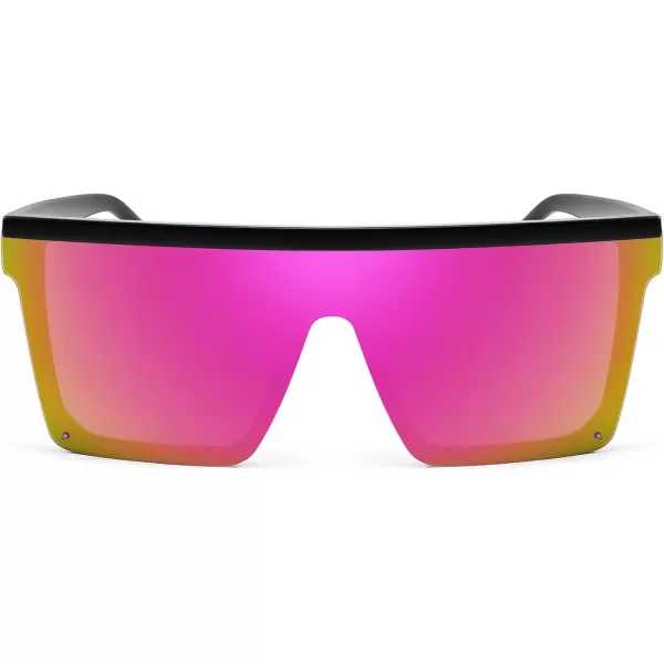 FEISEDY Oversized Sunglasses Mens Womens Flat Top Square Trendy Visor Shades UV400 B2470Purple Mirrored Lenses