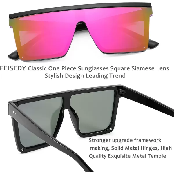 FEISEDY Oversized Sunglasses Mens Womens Flat Top Square Trendy Visor Shades UV400 B2470Purple Mirrored Lenses