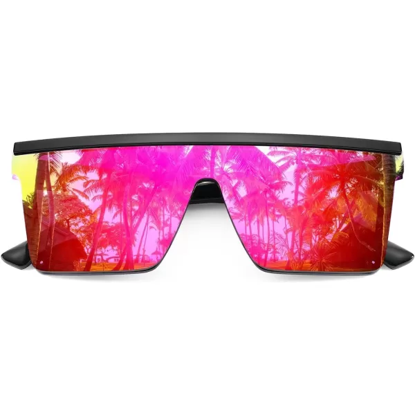 FEISEDY Oversized Sunglasses Mens Womens Flat Top Square Trendy Visor Shades UV400 B2470Purple Mirrored Lenses