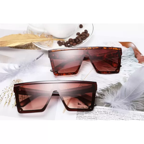 FEISEDY Oversized Sunglasses Mens Womens Flat Top Square Trendy Visor Shades UV400 B2470Red Brown