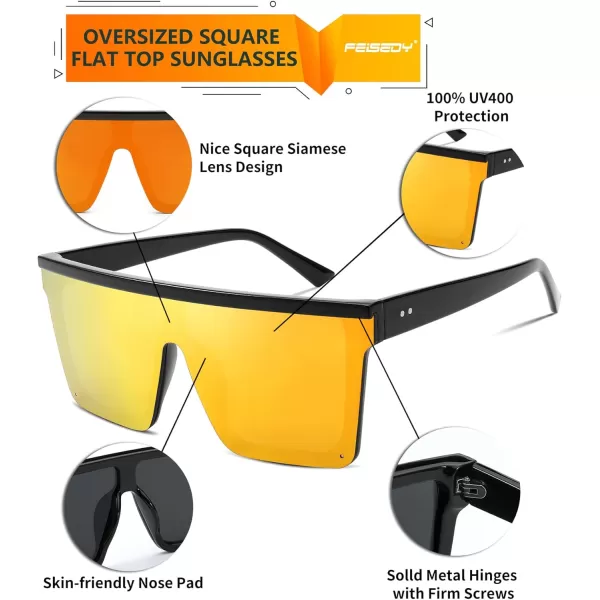 FEISEDY Oversized Sunglasses Mens Womens Flat Top Square Trendy Visor Shades UV400 B2470Red Mirrored
