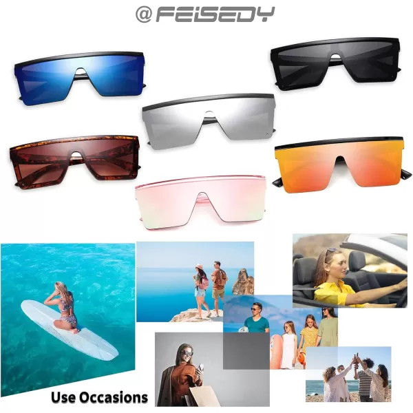 FEISEDY Oversized Sunglasses Mens Womens Flat Top Square Trendy Visor Shades UV400 B2470Red Mirrored