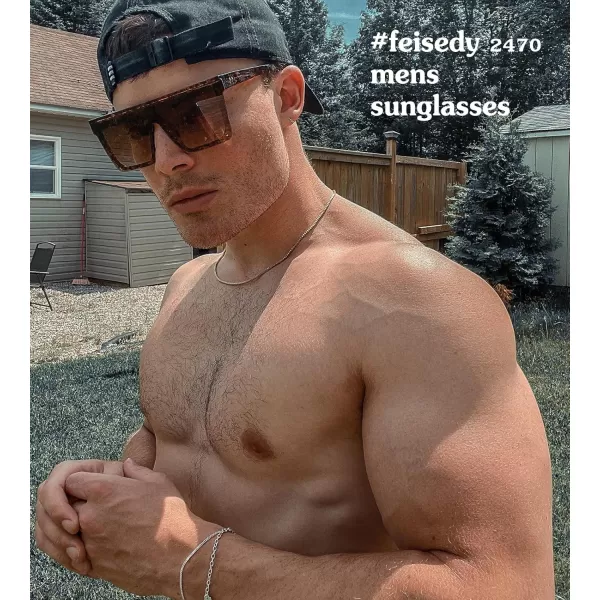 FEISEDY Oversized Sunglasses Mens Womens Flat Top Square Trendy Visor Shades UV400 B2470Tortoise