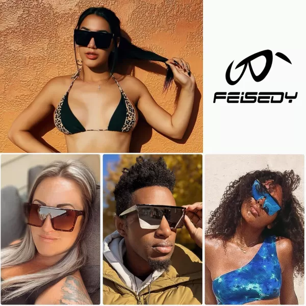 FEISEDY Oversized Sunglasses Mens Womens Flat Top Square Trendy Visor Shades UV400 B2470Tortoise