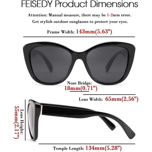 FEISEDY Polarized Vintage Sunglasses American Womens Square Jackie O Cat Eye Sunglasses B2451Black