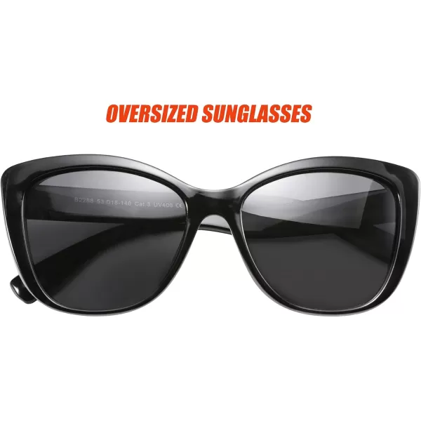 FEISEDY Polarized Vintage Sunglasses American Womens Square Jackie O Cat Eye Sunglasses B2451Black