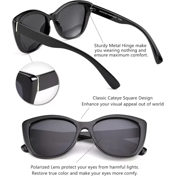 FEISEDY Polarized Vintage Sunglasses American Womens Square Jackie O Cat Eye Sunglasses B2451Black