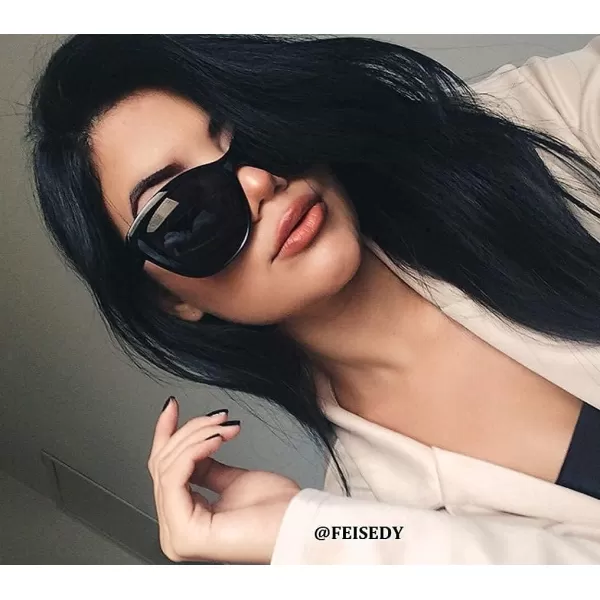 FEISEDY Polarized Vintage Sunglasses American Womens Square Jackie O Cat Eye Sunglasses B2451Black