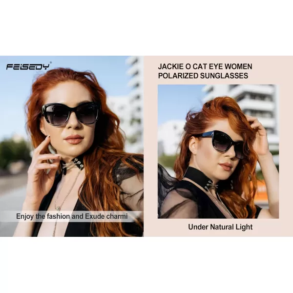 FEISEDY Polarized Vintage Sunglasses American Womens Square Jackie O Cat Eye Sunglasses B2451Black Grey Clear