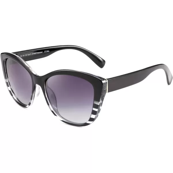 FEISEDY Polarized Vintage Sunglasses American Womens Square Jackie O Cat Eye Sunglasses B2451Black Grey Clear