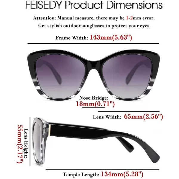 FEISEDY Polarized Vintage Sunglasses American Womens Square Jackie O Cat Eye Sunglasses B2451Black Grey Clear