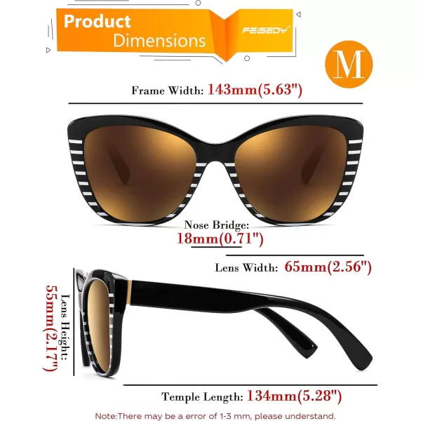 FEISEDY Polarized Vintage Sunglasses American Womens Square Jackie O Cat Eye Sunglasses B2451Blackgolden
