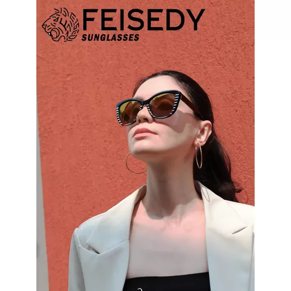 FEISEDY Polarized Vintage Sunglasses American Womens Square Jackie O Cat Eye Sunglasses B2451Blackgolden