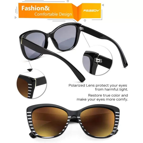 FEISEDY Polarized Vintage Sunglasses American Womens Square Jackie O Cat Eye Sunglasses B2451Blackgolden