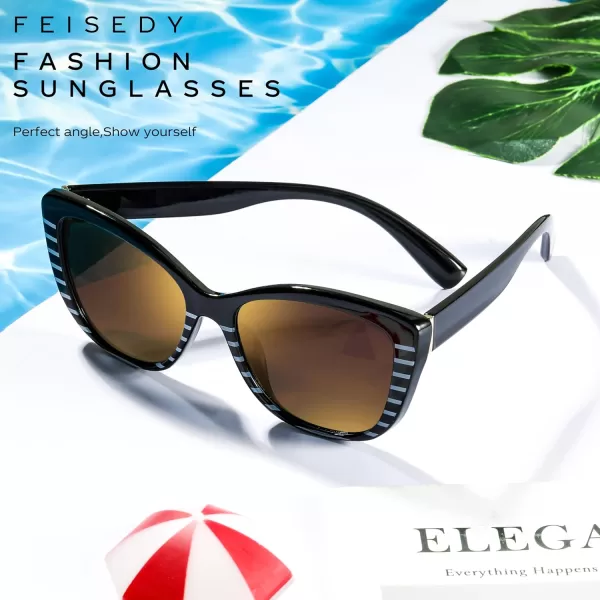 FEISEDY Polarized Vintage Sunglasses American Womens Square Jackie O Cat Eye Sunglasses B2451Blackgolden