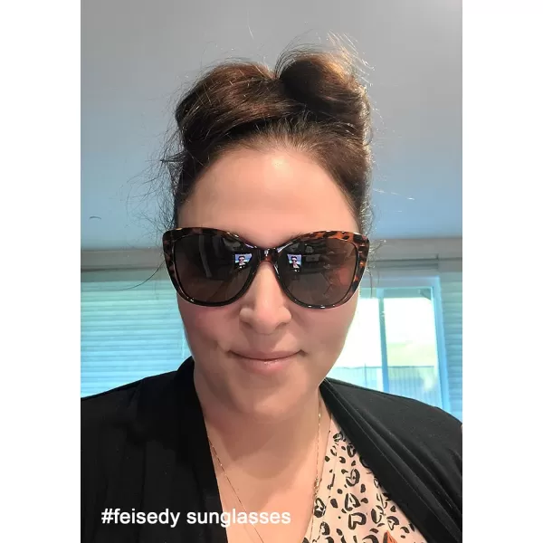 FEISEDY Polarized Vintage Sunglasses American Womens Square Jackie O Cat Eye Sunglasses B2451Brown Leopard