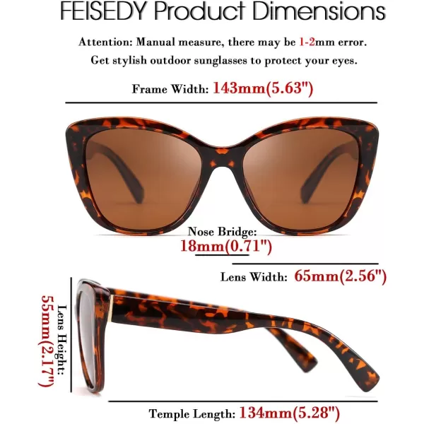 FEISEDY Polarized Vintage Sunglasses American Womens Square Jackie O Cat Eye Sunglasses B2451Brown Leopard