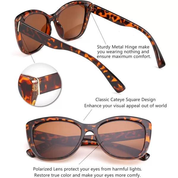 FEISEDY Polarized Vintage Sunglasses American Womens Square Jackie O Cat Eye Sunglasses B2451Brown Leopard