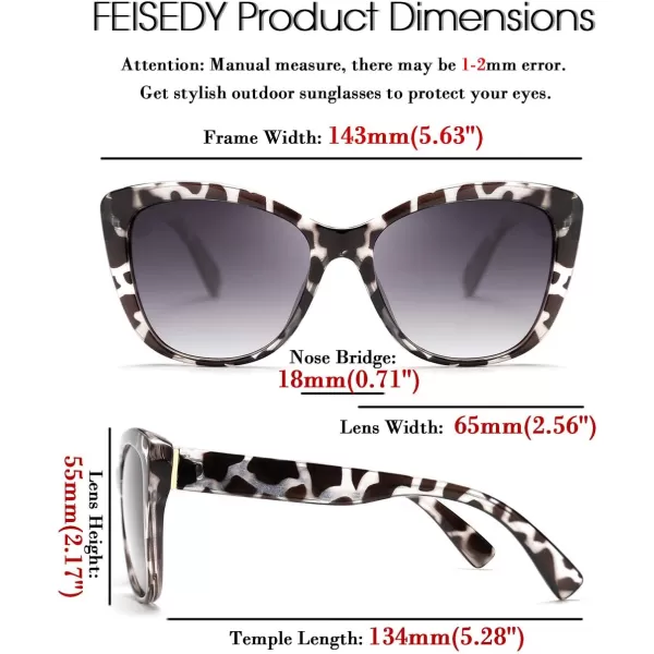 FEISEDY Polarized Vintage Sunglasses American Womens Square Jackie O Cat Eye Sunglasses B2451Clear Grey Leopard