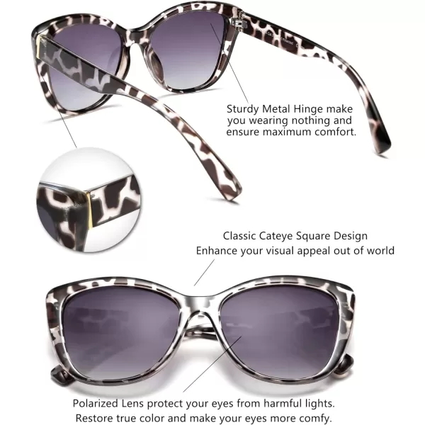 FEISEDY Polarized Vintage Sunglasses American Womens Square Jackie O Cat Eye Sunglasses B2451Clear Grey Leopard