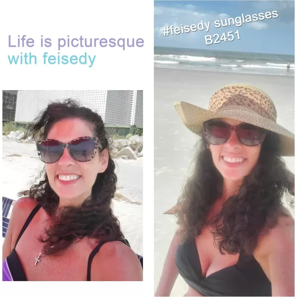 FEISEDY Polarized Vintage Sunglasses American Womens Square Jackie O Cat Eye Sunglasses B2451Clear Grey Leopard