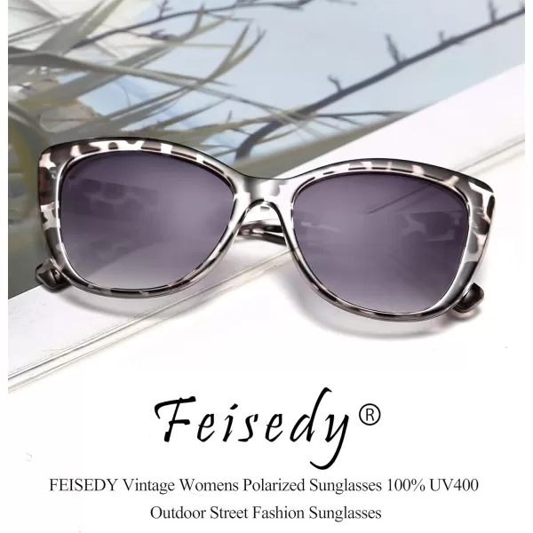 FEISEDY Polarized Vintage Sunglasses American Womens Square Jackie O Cat Eye Sunglasses B2451Clear Grey Leopard