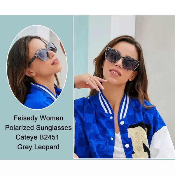 FEISEDY Polarized Vintage Sunglasses American Womens Square Jackie O Cat Eye Sunglasses B2451Clear Grey Leopard