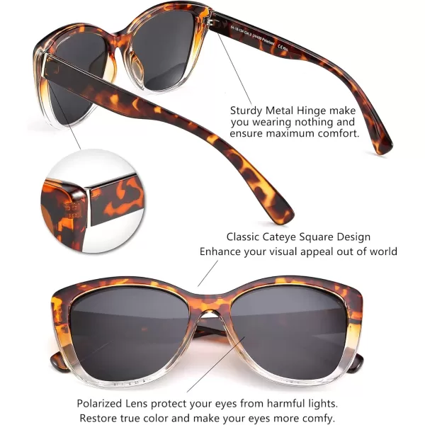FEISEDY Polarized Vintage Sunglasses American Womens Square Jackie O Cat Eye Sunglasses B2451Leopard Clear