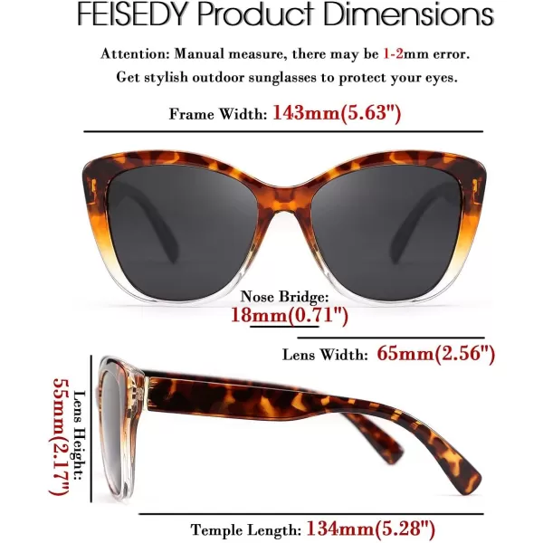 FEISEDY Polarized Vintage Sunglasses American Womens Square Jackie O Cat Eye Sunglasses B2451Leopard Clear