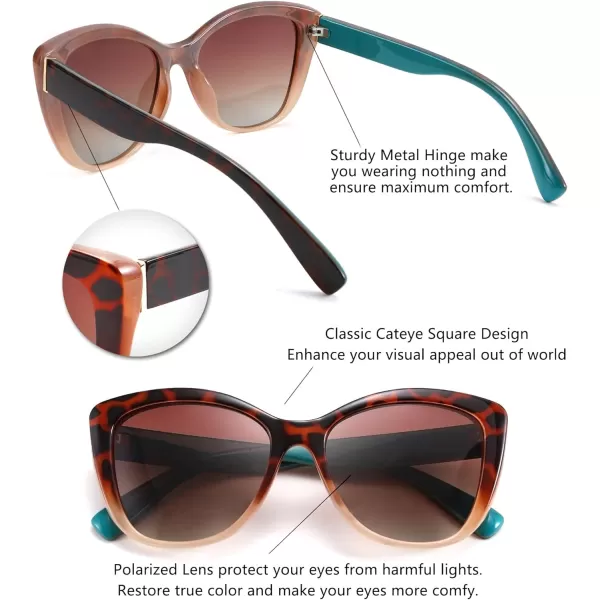 FEISEDY Polarized Vintage Sunglasses American Womens Square Jackie O Cat Eye Sunglasses B2451Leopard Cream
