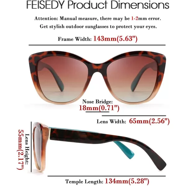 FEISEDY Polarized Vintage Sunglasses American Womens Square Jackie O Cat Eye Sunglasses B2451Leopard Cream