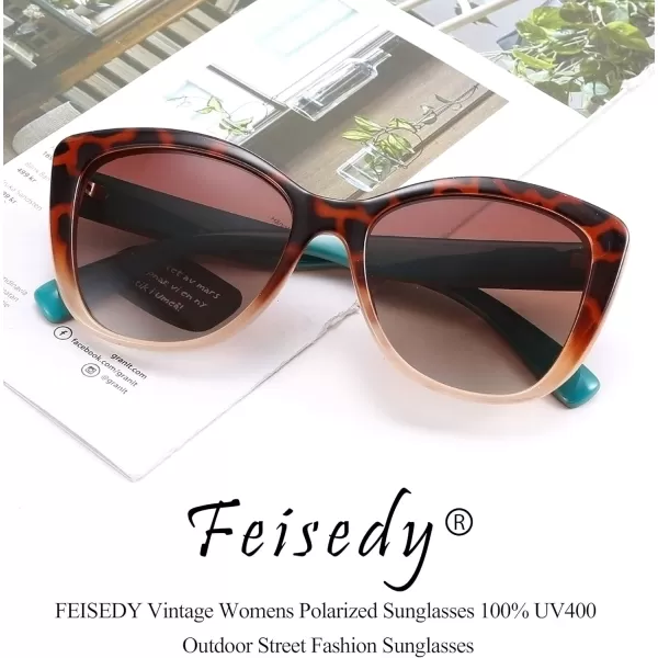 FEISEDY Polarized Vintage Sunglasses American Womens Square Jackie O Cat Eye Sunglasses B2451Leopard Cream