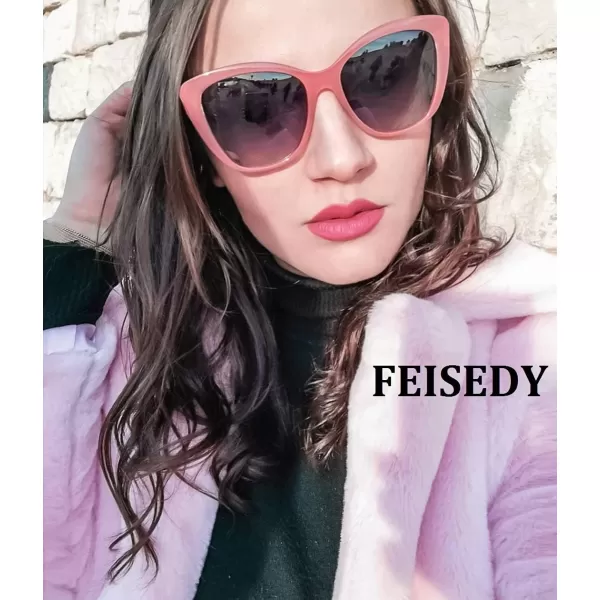FEISEDY Polarized Vintage Sunglasses American Womens Square Jackie O Cat Eye Sunglasses B2451Pink