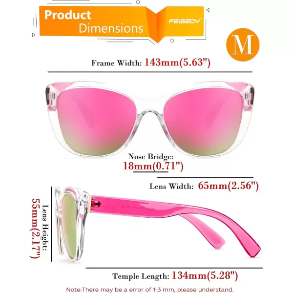 FEISEDY Polarized Vintage Sunglasses American Womens Square Jackie O Cat Eye Sunglasses B2451Pink Mirror